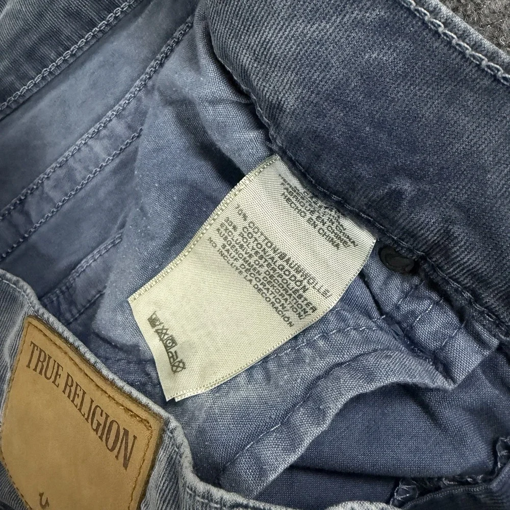 True Religion Pants Mens 33x33 Faded Blue Micro Corduroy Whisker Ricky Straight